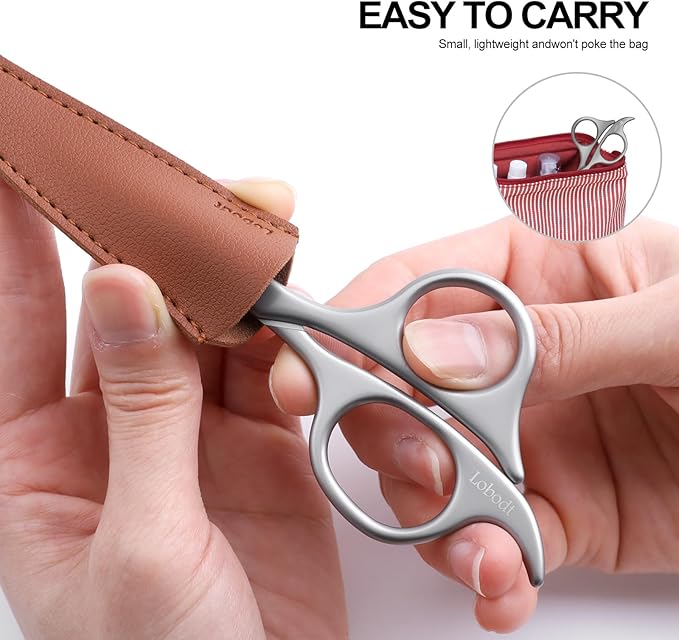 Lobodt 4.7-inch small nose hair scissors, round head, for trimming facial hair, ear hair, eyebrows, eyelashes, bathroom, suitable for both men and women, personal care and beauty (matte silver)