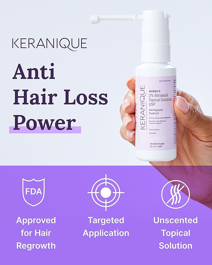 Keranique Hair Regrowth Treatment for Women - 2% Minoxidil for Women Hair Growth & Thickening - Topical Solution Scalp Treatment for Hair Loss & Thinning w/ Precision Spray Applicator 2 Fl Oz (3-pack)