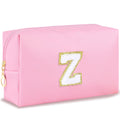 URSKYTOUS Initial Makeup Bag Personalized Preppy Travel Small Cosmetic Bag Cute PU Pink Chenille Letter Makeup Pouch for Purse Waterproof Zippered Toiletry Organizer for Women Girls Kids Friends (Z)