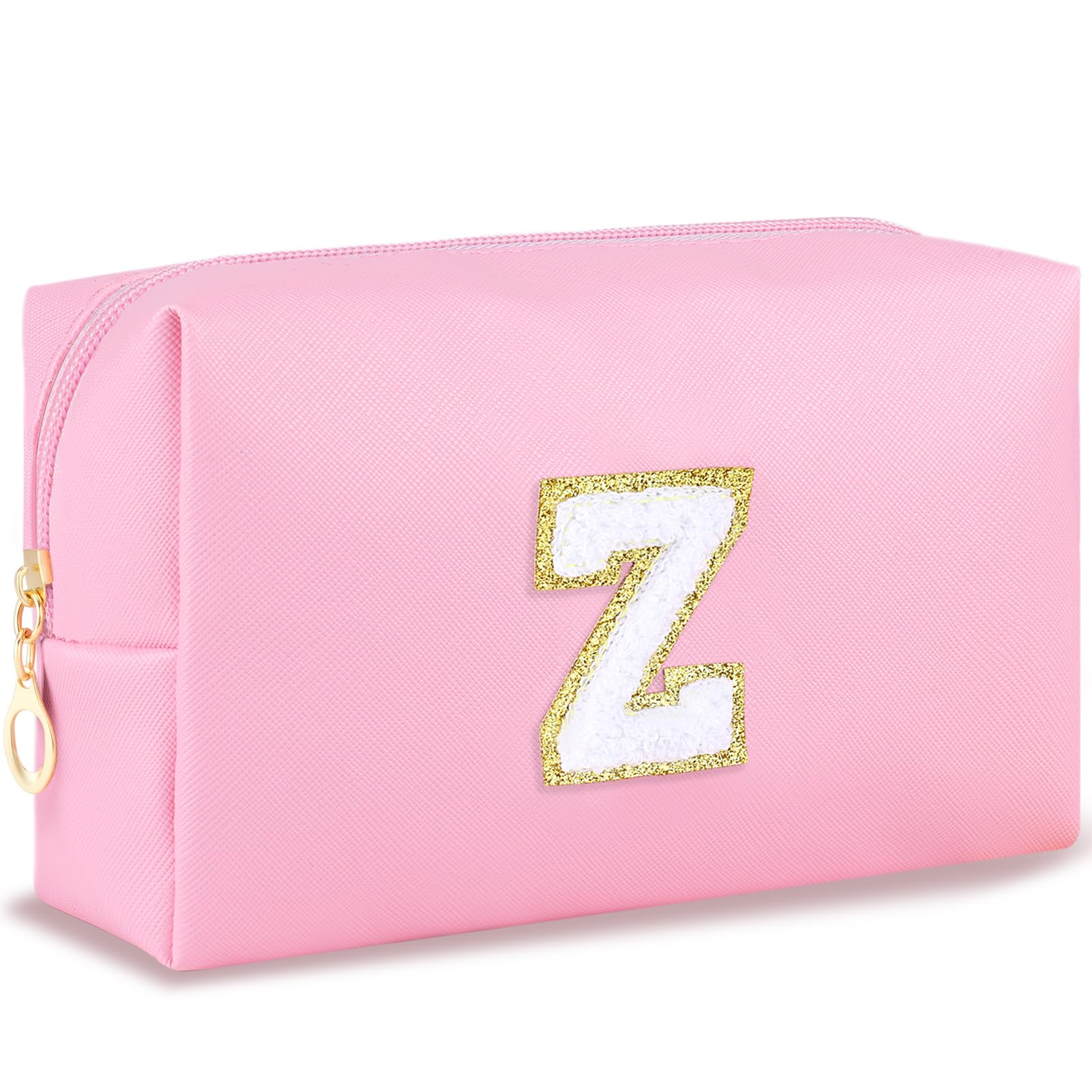 URSKYTOUS Initial Makeup Bag Personalized Preppy Travel Small Cosmetic Bag Cute PU Pink Chenille Letter Makeup Pouch for Purse Waterproof Zippered Toiletry Organizer for Women Girls Kids Friends (Z)