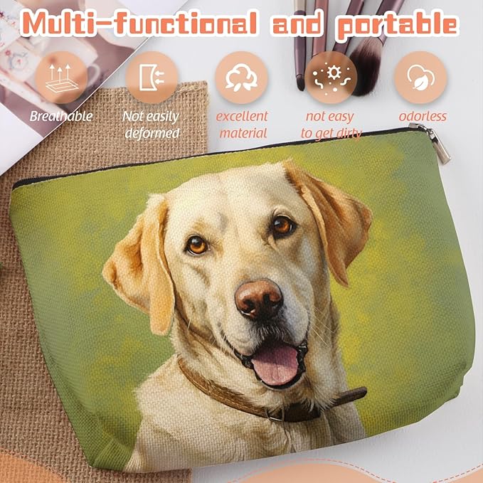 Scribesense Makeup Bag Travel Cosmetic Bags Small Makeup Case Waterproof Zipper Pouch for Women Girls 7X9inches - Yellow Labrador Retriever with A Brown Collar