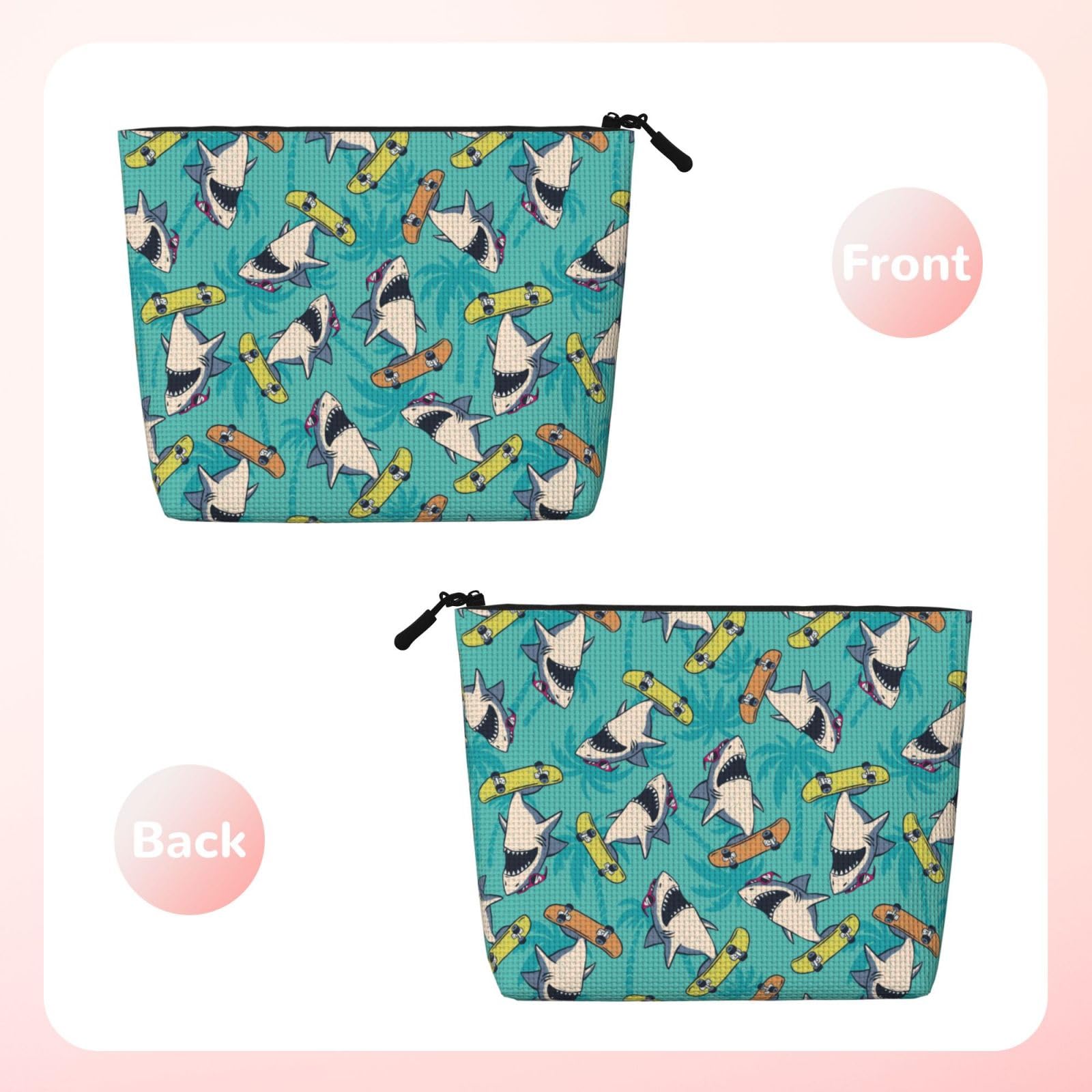 MOLAIGIN Surf Whale Shark Ocean Nautical Skateboard Cosmetic Bag For Women, Travel Makeup Bag, Toiletry Zipper Bag, Large Capacity Aesthetic Cases