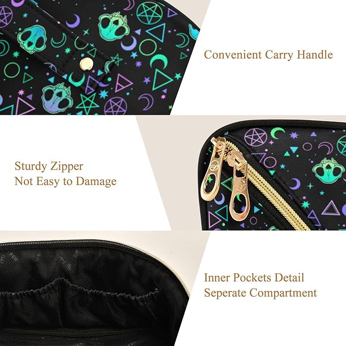 MNSRUU Makeup Organizer Bag, Magic Skulls Travel Makeup Bags Makeup Vanity Case Large Capacity Rhombus Cosmetic Toiletry Bag for Girl Women Ladies