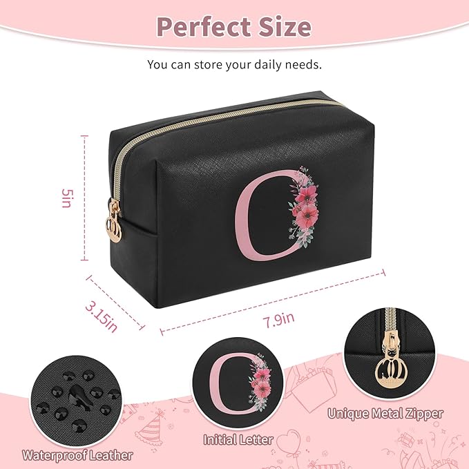 Initial Makeup Bag for Women, Travel Makeup Bag Small Cosmetic Bag, Birthday Gifts for Girls and Women, Teen Girls Gifts Trendy Stuff, Personalized Gifts for Grandkids Teacher Friends Bride Bridesmaid