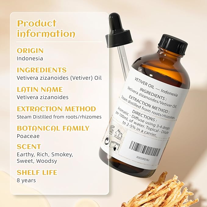 EVOKE OCCU Vetiver Essential Oil for Skin, Diffuser, Aromatherapy