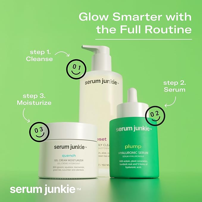 PLKYYLIH Serum Junkie Plump Hyaluronic Acid Serum with 5D Hyaluronic Complex, Ectoin, Plant Ceramides, Vitamin B5 and E, Deep Hydration, Strengthens and Supports Skin Barrier, Fragrance-Free, 1 fl oz