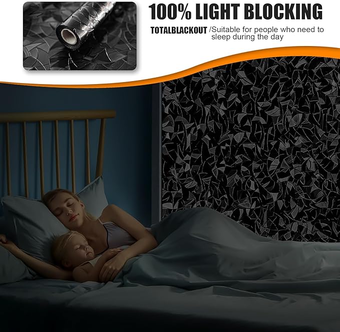 QHY Sunshine Total Blackout Window Film Privacy， Frosted Glass Window Film，Black Window Tint， No Glue， Detachable, no Marks, Suitable for Repeated use (Black Rainbow, 23.6 in X 157.4 in)