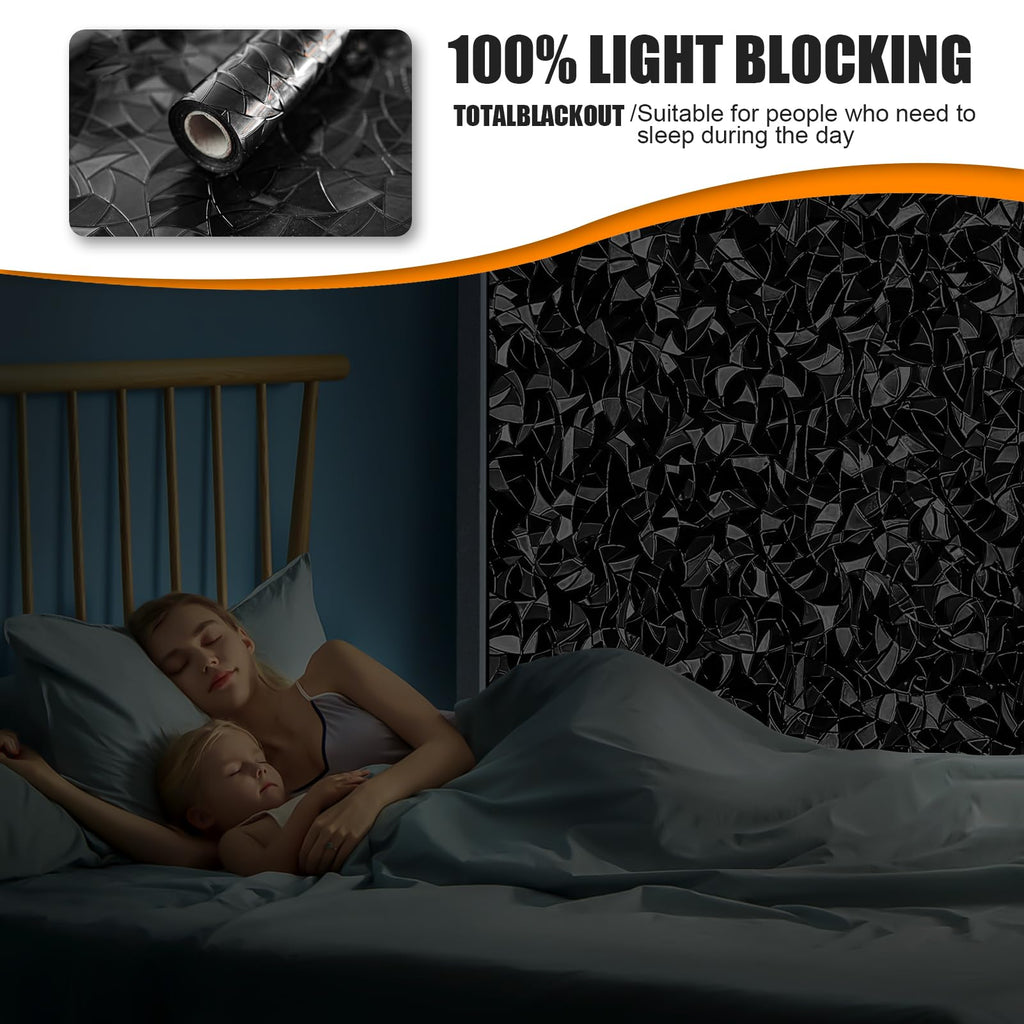 QHY Sunshine Total Blackout Window Film Privacy， Frosted Glass Window Film，Black Window Tint， No Glue， Detachable, no Marks, Suitable for Repeated use (Black Rainbow, 35.4 in X 78.7 in)