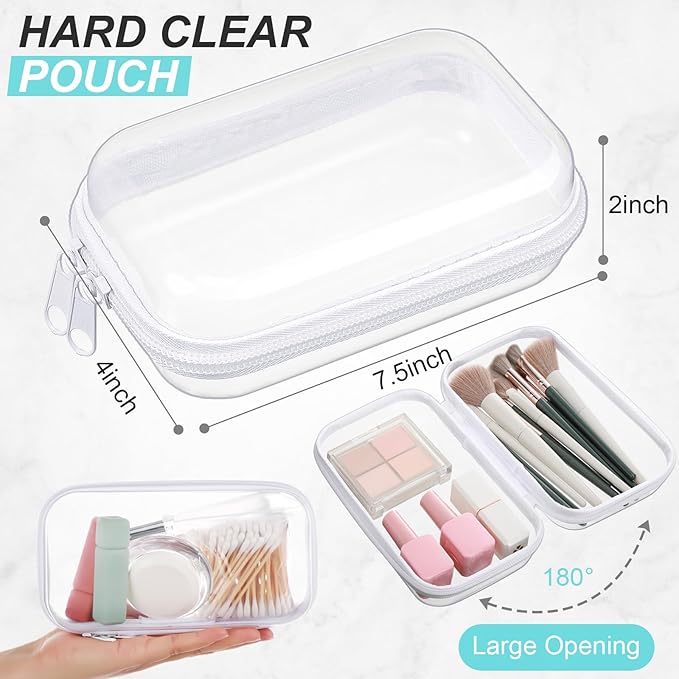 Hoolerry 3 Pcs Clear Hard Zipper Case Hard Plastic Zipper Pouch Makeup Bag Portable Travel Organizer for Cosmetics, Office Supplies, Documents & Toiletries(White,S)