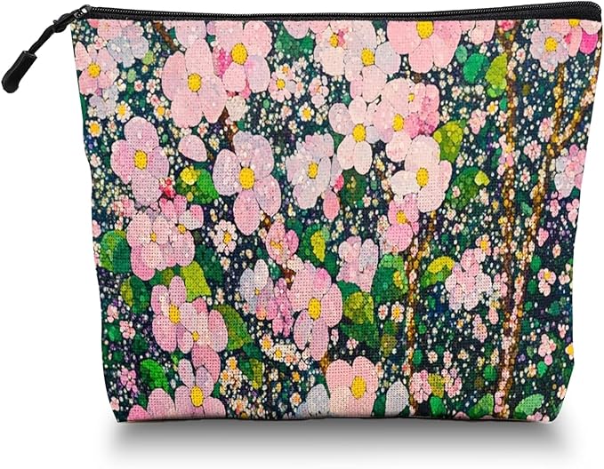 Scribesense Cosmetic Bags Travel Makeup Toilet Case Waterproof Pouch for Women Girls 6.7X9.45inches - Lovely Pink - Bloom Tapestry