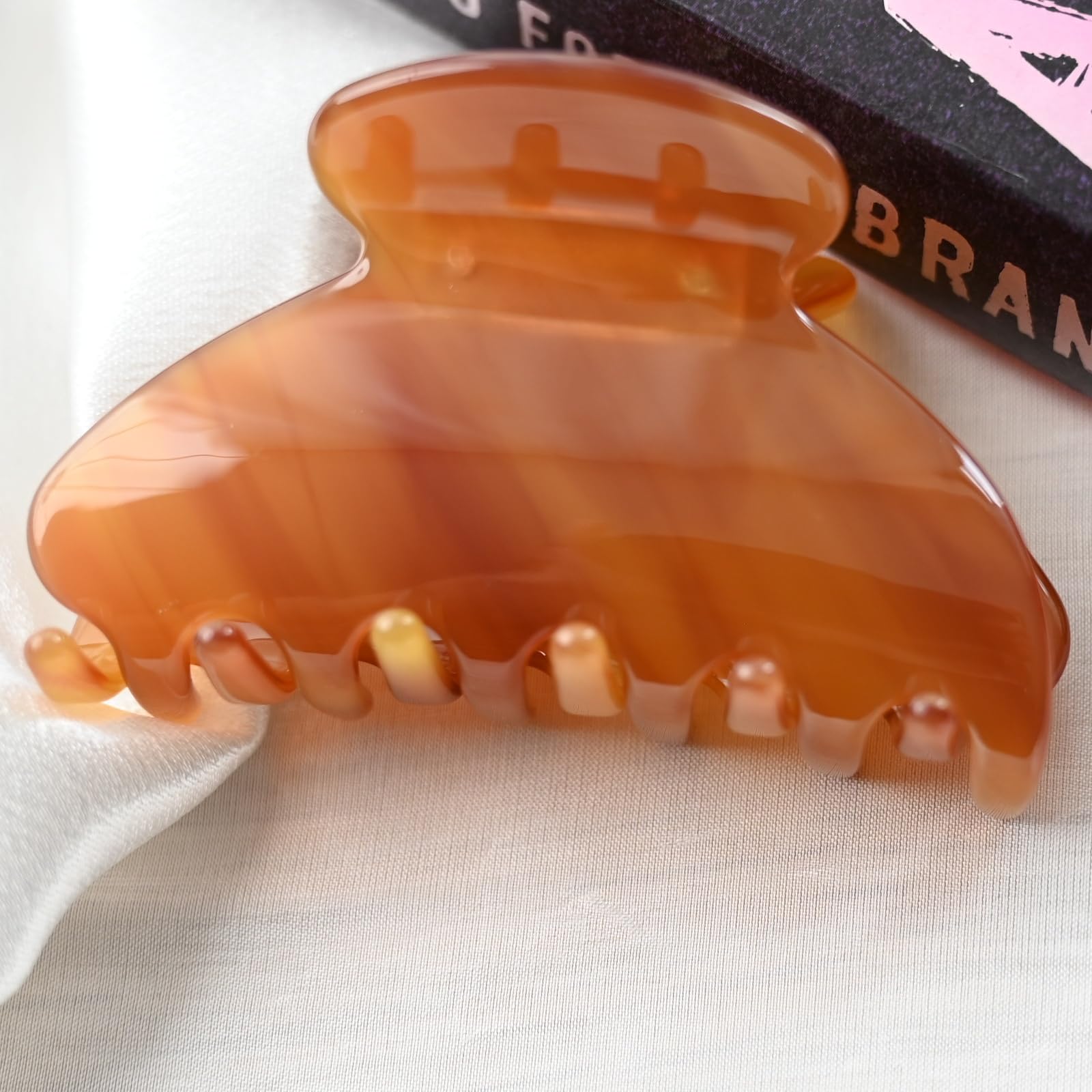 Prettyou Handmade Celluloid Acetate French Design Barrettes Tortoise Shell Claws Hair Claw Luxury Fashion Accessories Hair Clip for Women (amber)