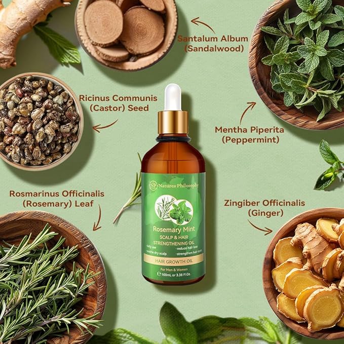 NP NATURES PHILOSOPHY Rosemary Oil for Hair Growth, Hair Growth Oil 3.38 fl oz, Anti-Hair Loss, Quickly Absorbed & Non-Greasy, Aussie Organic Hair Serum for All Hair Types, for Men and Women -100ml