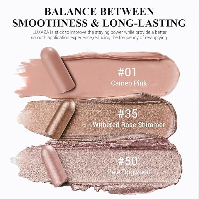LUXAZA PRO Brown Eyeshadow Stick Makeup Set 3PCS, Neutral Shimmer And Matte Cream Eye Shadow Palette, Metallic Bronze Smoky Eyeliner Brightener Crayon Pencil Kit, Ideal Gift for Women -Rosewood Bloom