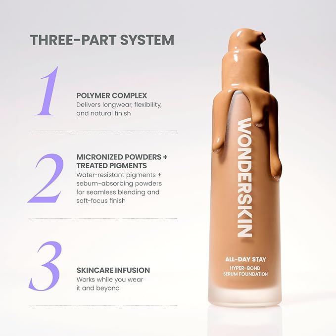 Wonderskin Hyper-Bond Serum Foundation – Waterproof, Transfer-Proof, 24HR Longwear Face Makeup with Niacinamide & Hyaluronic Acid – Lightweight, Natural Finish, Vegan & Cruelty-Free (Mood)