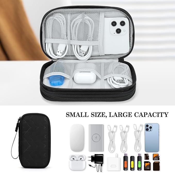 FYY Electronic Organizer, Travel Tech Pouch, Cable Organizer Black Quilted
