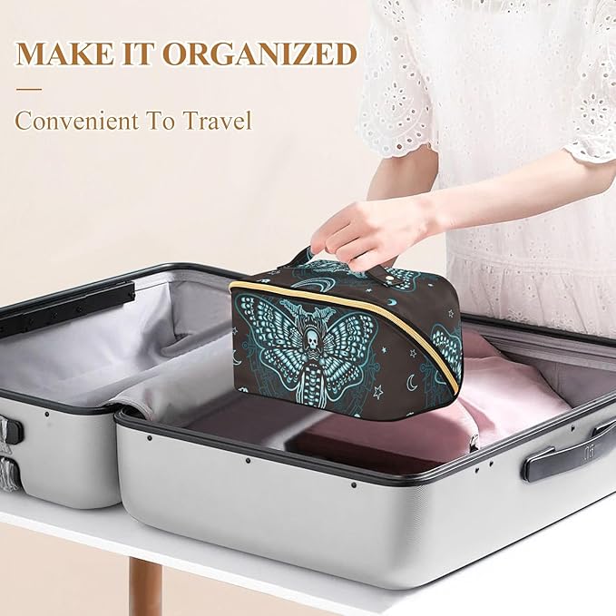 MNSRUU Makeup Organizer Bag, Gothic Skull Butterfly Travel Makeup Bags Makeup Vanity Case Large Capacity Rhombus Cosmetic Toiletry Bag for Girl Women Ladies