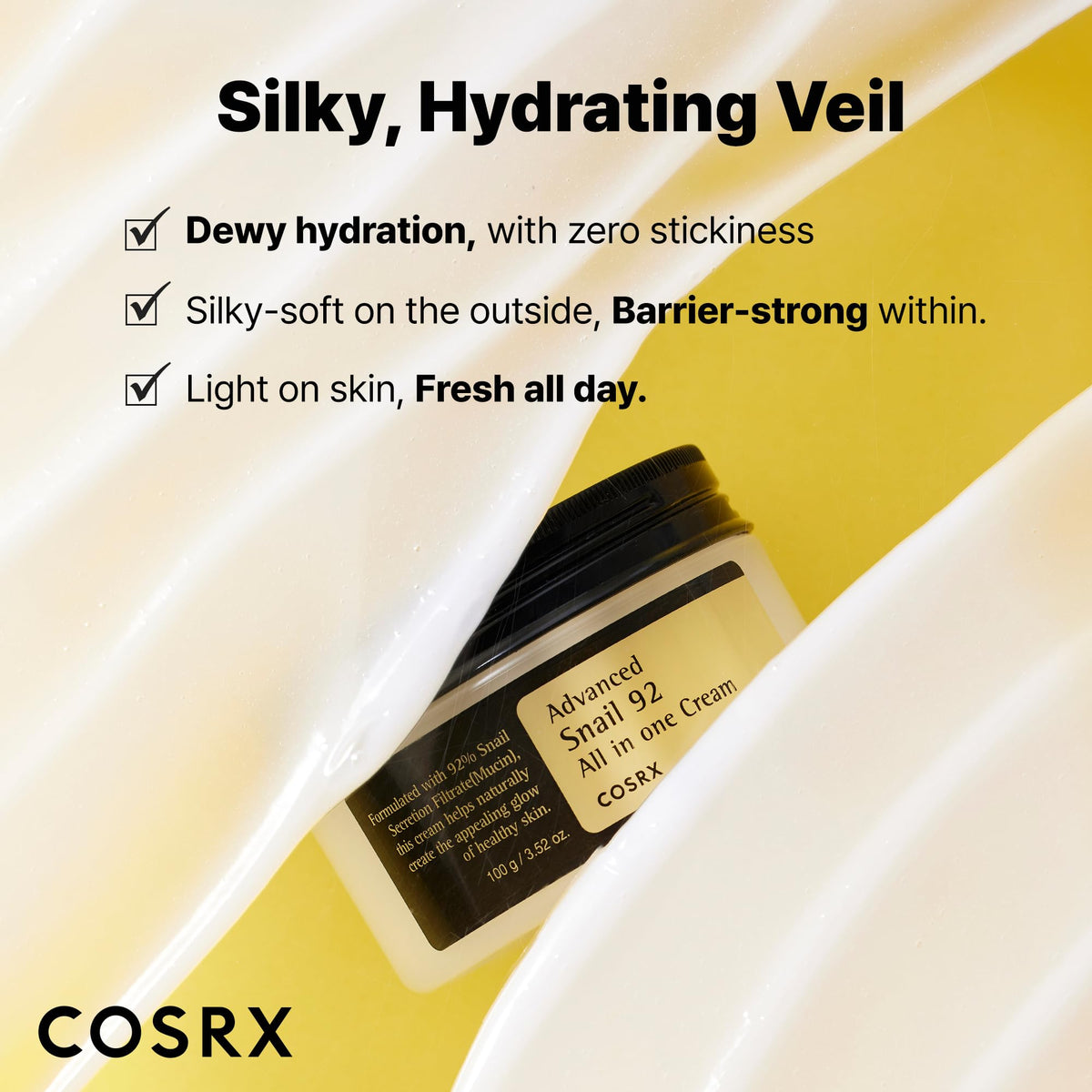 COSRX Snail Mucin 92% Face Moisturizer for Soft & Glowy Skin, 3.52 oz.