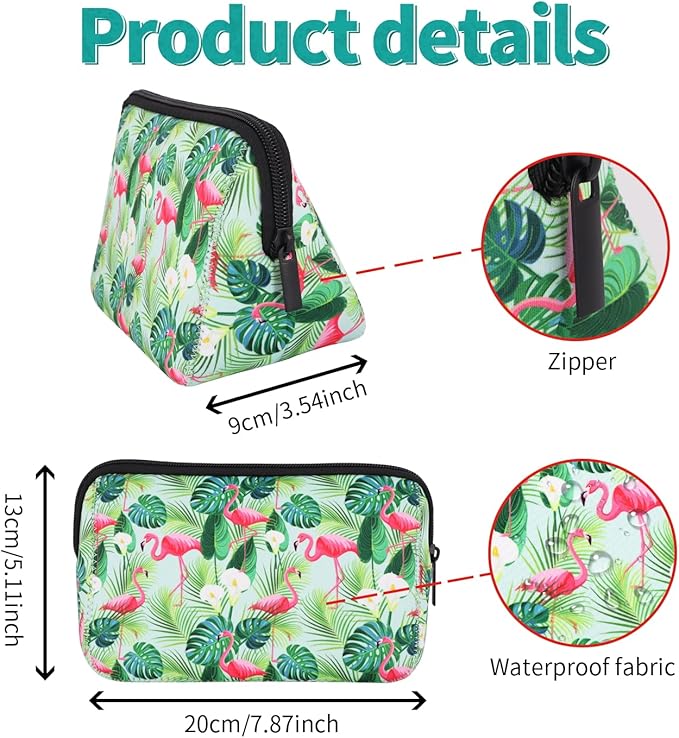 AJLTPA Waterproof Neoprene Cosmetic Bag, Tropical Flamingo