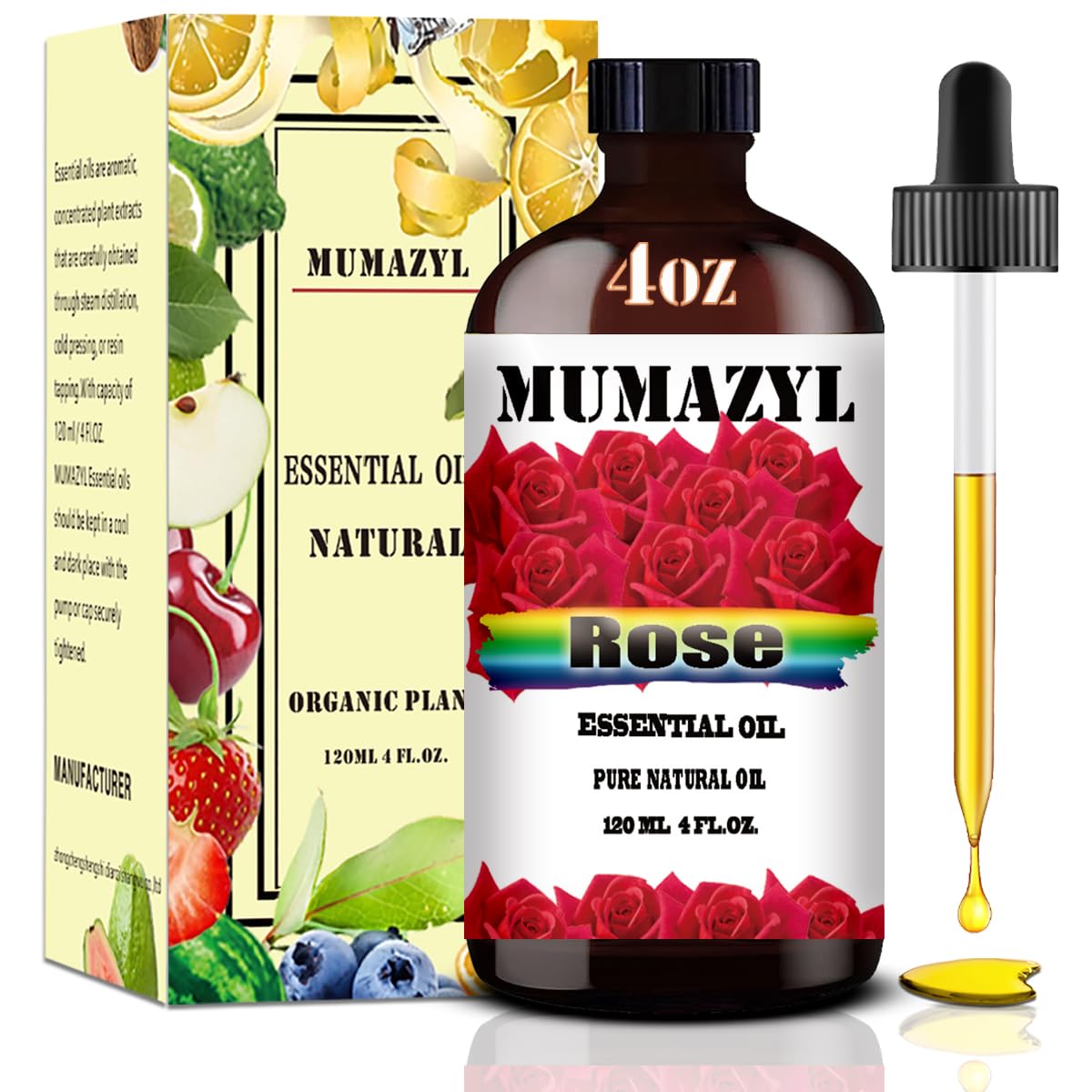 Rose Essential Oil, Rose Oil 4 Fl Oz 120ML for Diffuser Humidifier Yoga Cleaning DIY Candle Soap Making Valentine's Day Gift MUMAZYL Essential Oils