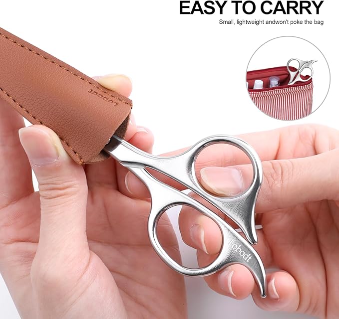 Lobodt 4.7-inch professional nose hair scissors, round-headed stainless steel small scissors, suitable for trimming facial hair, ear hair, eyebrows, bathroom, personal care and beauty (silver)