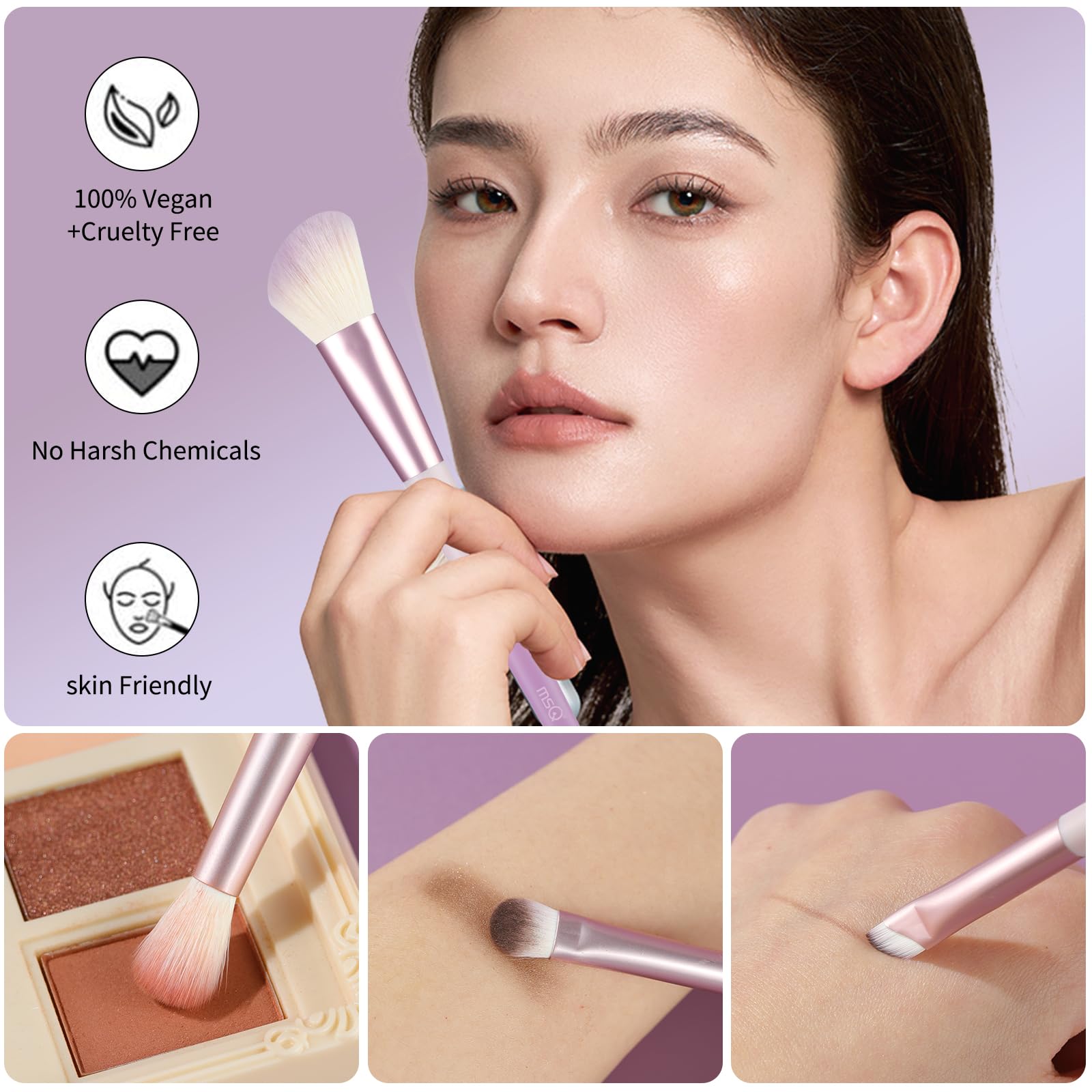 MSQ Make Up Brushes Total 10Pcs-with 8 Makeup Brush & 1 Foundation Puff & 1 Velve Powder Puff, Synthetic Hair Powder Brushes for Blush Countour Concealer Eyeshadow Eyeliner