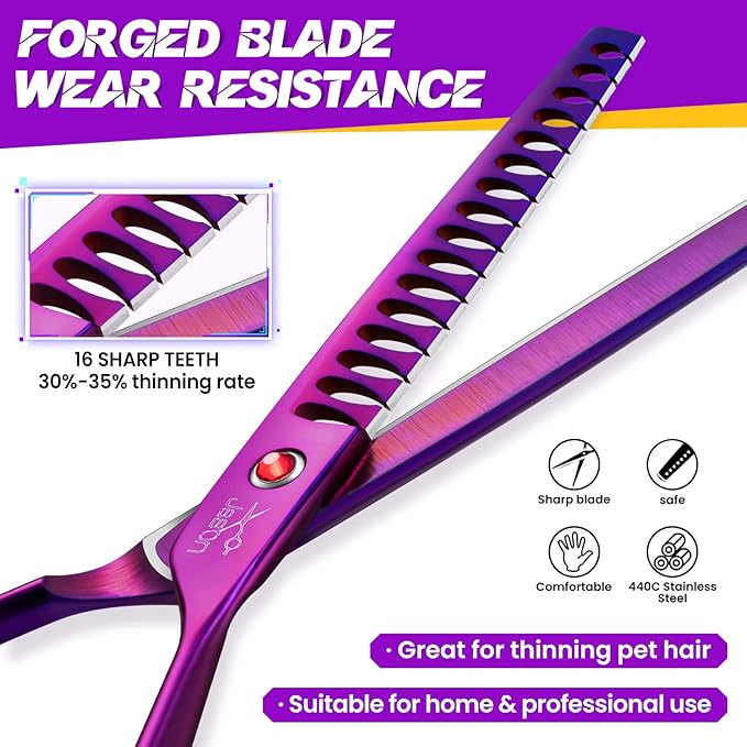 JASON Dog Grooming Chunker Scissor - 7" Professional Hair Shears Purple