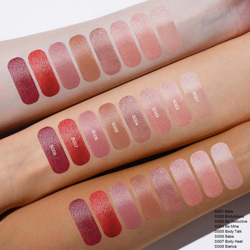 Oulac Beige Nude Satin Lipstick Set - Matte Lip Base, Full Coverage Lip Color, Satin Matte Finish, Cream Texture, Hydrating, Infused with Hyaluronic Acid, 4g*3 SG01+SG02+SG04