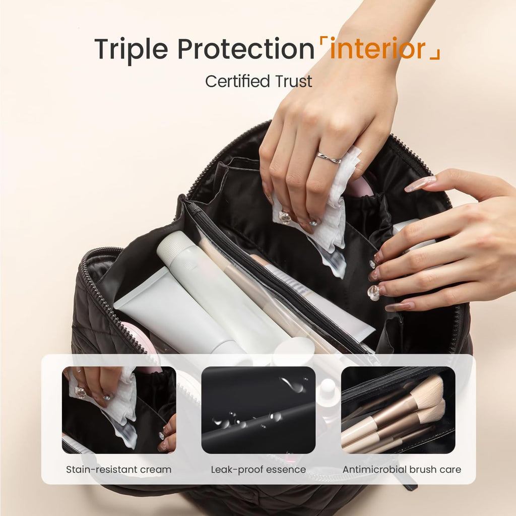 IrisCargo 2 Piece Travel Makeup Bag Organizer for Women, Black Medium Set