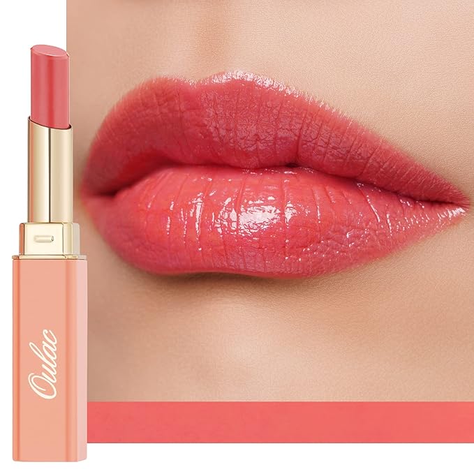 Oulac Coral Peach Red Lipstick for Women, Moisturizing Lipsticks, Glass Shine Tinted Lip Balm, Sheer Shine Juicy Lip Gloss, Lightweight and Hydrating Formula for Dry Lip Care, Vegan Lipstick (04)