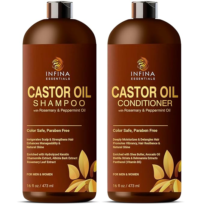 Castor Oil Shampoo and Conditioner Set for Hair Growth, 16 fl oz