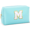 URSKYTOUS Gifts for Girls Initial Makeup Bag Personalized Cosmetic Bag with Zipper Cute Travel Toiletry Bag Waterproof PU Preppy Makeup Pouch Birthday Gift for Teen Girls Women(Blue M)