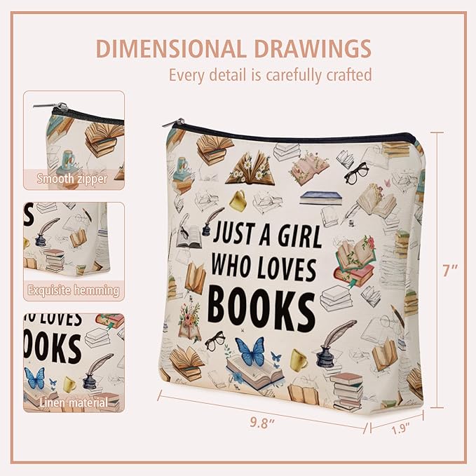 Girlly Book Travel Makeup Bag For Women & Teen Girl Book Lover Gifts