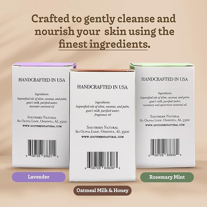 Southern Natural Goat Milk Soap Bar Variety, 3 Pack, Dry Sensitive Skin