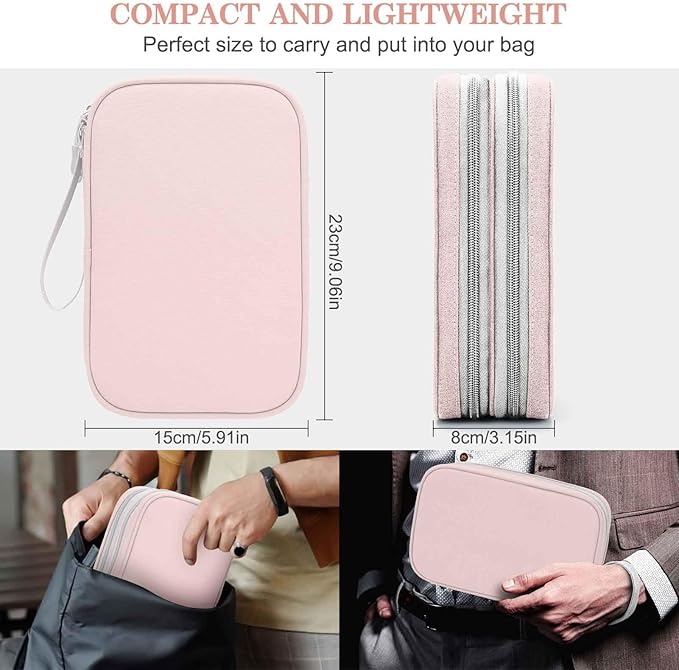 FYY Electronic Organizer, Travel Tech Pouch Bag, Large, Light Pink