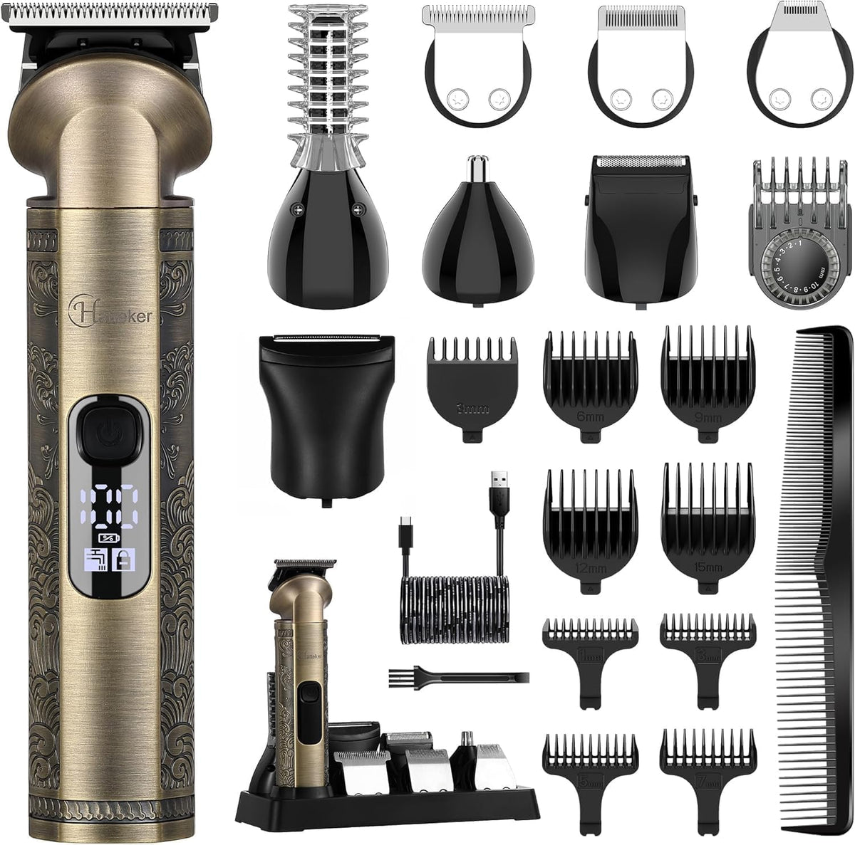Hatteker 8-in-1 Multi-Functional Grooming Kit for Men Beard Trimmer for Men Hair Clipper Precision TrimmerNose Ear Trimmer Body Groomer Zero-Gap T-Blade, IPX7 Waterproof Cordless Trimmer Set