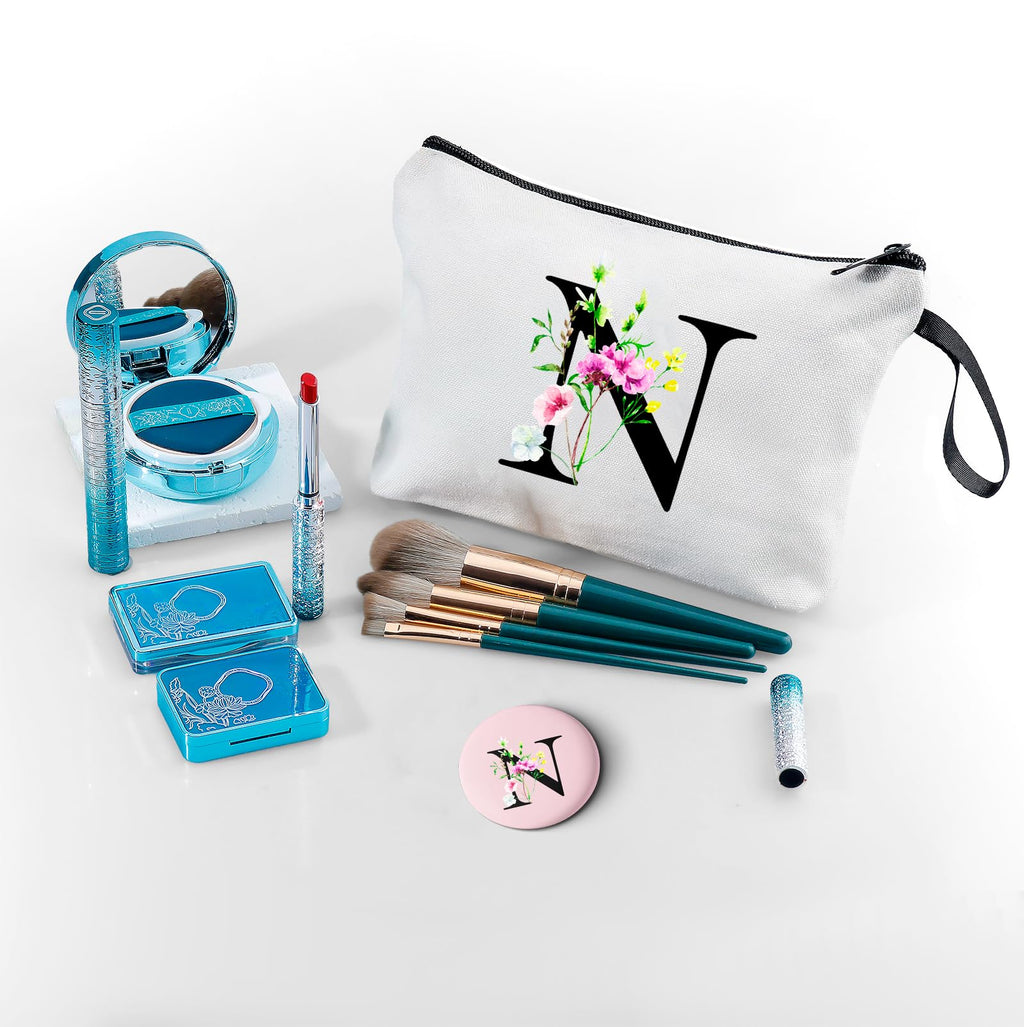 SEAMOON Bride to be Birthday Womens Unique Initial Monogram Gifts for Women Mom Personalized Travel Makeup Cosmetic Bag with Mirror Valentines Mothers Day Christmas Graduation N