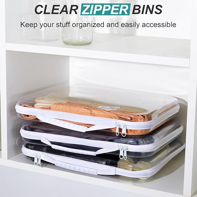Hoolerry 3 Pcs Clear Hard Zipper Case Hard Plastic Zipper Pouch Makeup Bag Portable Travel Organizer for Cosmetics, Office Supplies, Documents & Toiletries(White,L)