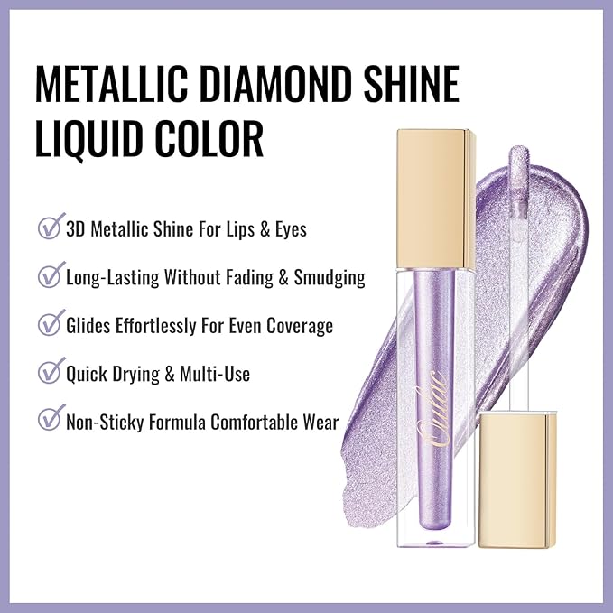 Oulac Purple Lipstick for Women Metallic Lip Gloss, Lavender Lipstick Long Lasting, Oil Base Formula,Waterproof, Transferproof Vegan & Cruelty-Free Lip Makeup MD02