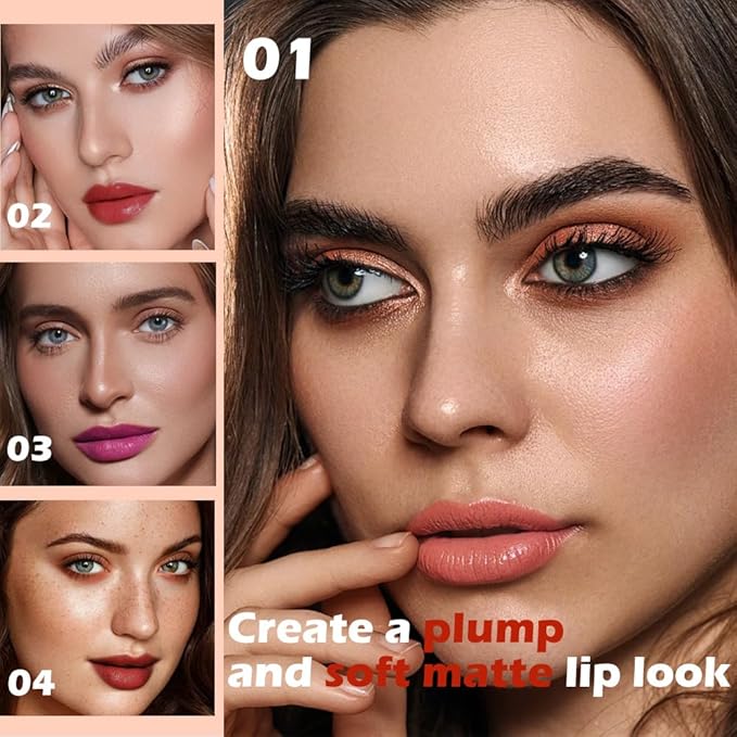 IATMOMOD 4Pcs Matte Lipstick Set for Women, Warm Pink Coral Red Purple Dark Red Vegan Lip Bar, Long Lasting Waterproof Transfer-Proof 24H Moisturizing All-Day Lip Color SetA01#