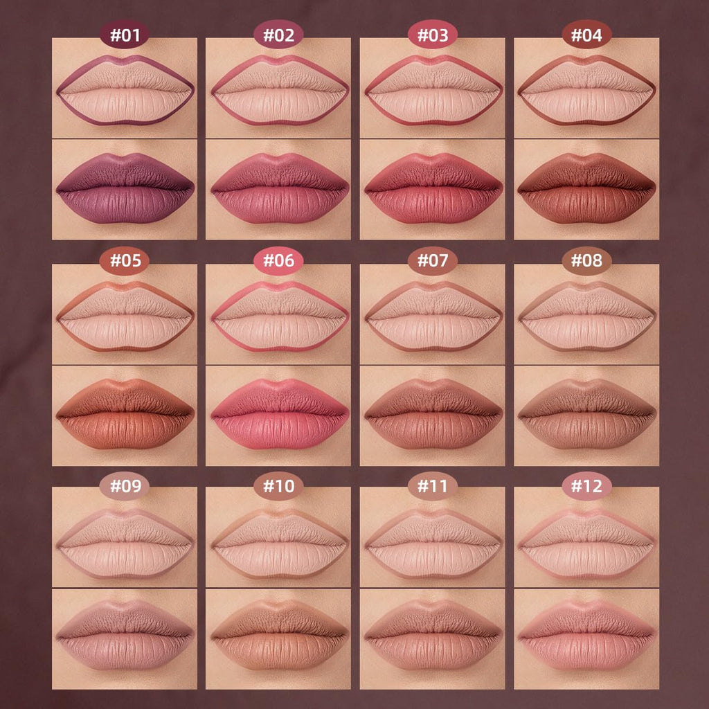 USHAS 3Pcs Lipstick and Lip Liner Combo Set 2 in 1 Makeup Kits Long Lasting and Waterproof Nude Matte Lipstick For Women (Set 1 (10+11+12), 3Pcs)