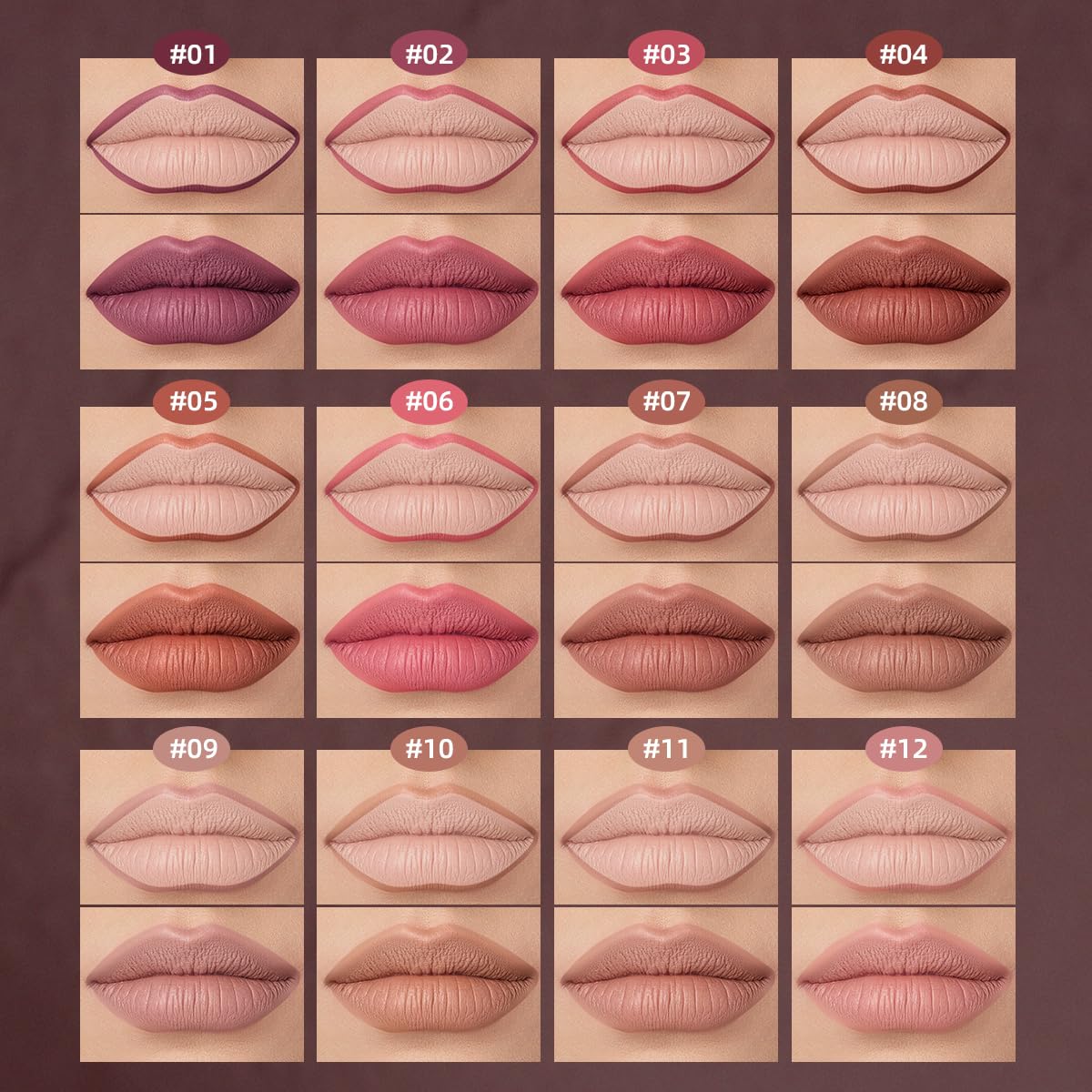 USHAS 3Pcs Lipstick and Lip Liner Combo Set 2 in 1 Makeup Kits Long Lasting and Waterproof Nude Matte Lipstick For Women (Set 1 (10+11+12), 3Pcs)