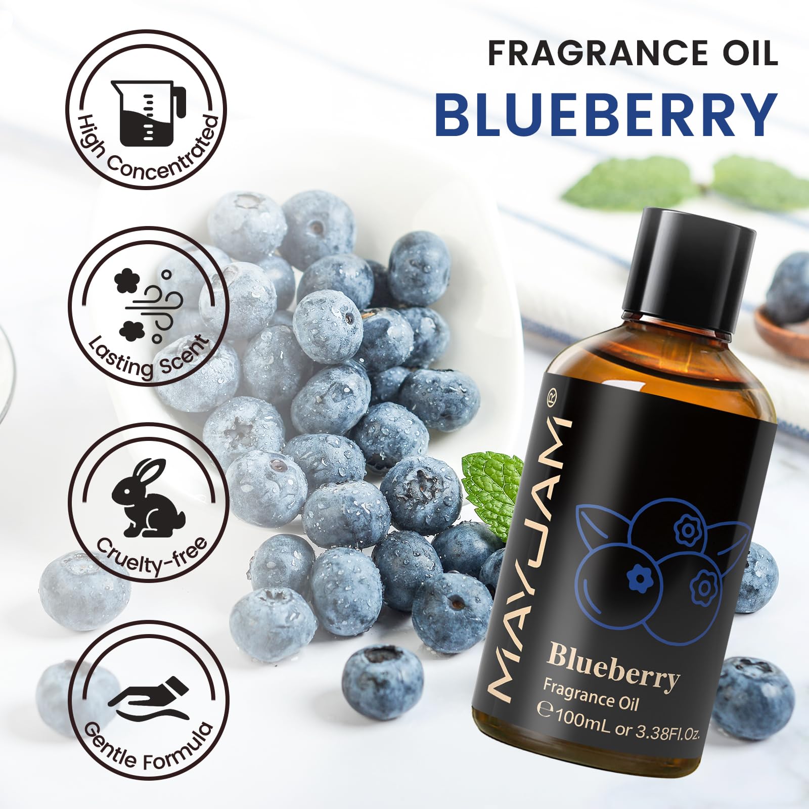 MAYJAM Blueberry Fragrance Oil for Diffusers for Home, 100ML/3.38FL.OZ