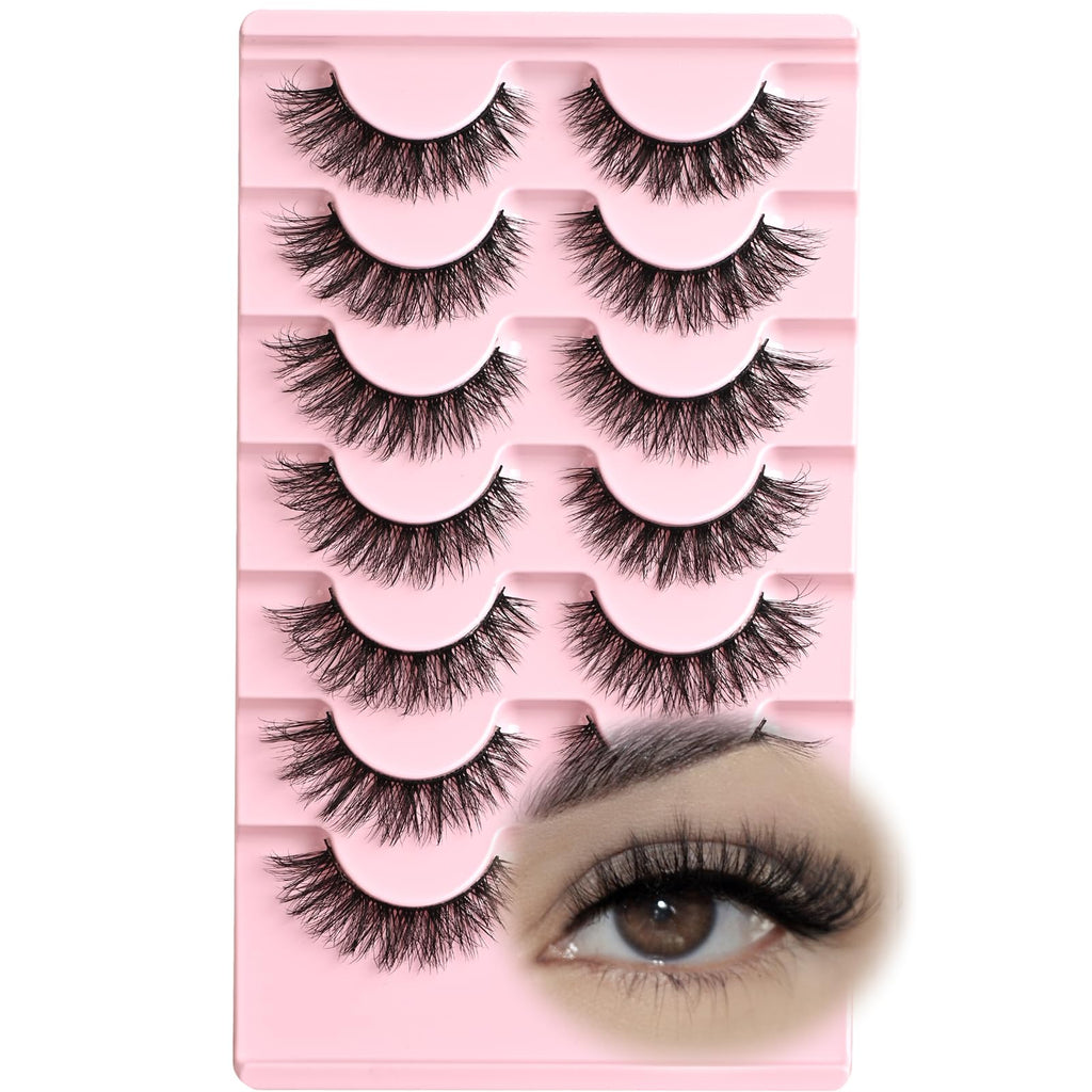 FARRED Natural Lashes Cat Eye False Eyelashes Wispy Fake Lash Strips 7 Pair Short Fluffy Strip Eyelash Wispies Mink Small Lashes Natural Look Full Pestañas Sets for MUA and Beginners Daily Makeup