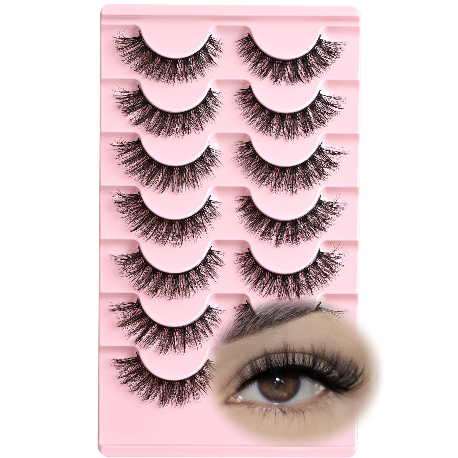 FARRED Natural Lashes Cat Eye False Eyelashes Wispy Fake Lash Strips 7 Pair Short Fluffy Strip Eyelash Wispies Mink Small Lashes Natural Look Full Pestañas Sets for MUA and Beginners Daily Makeup