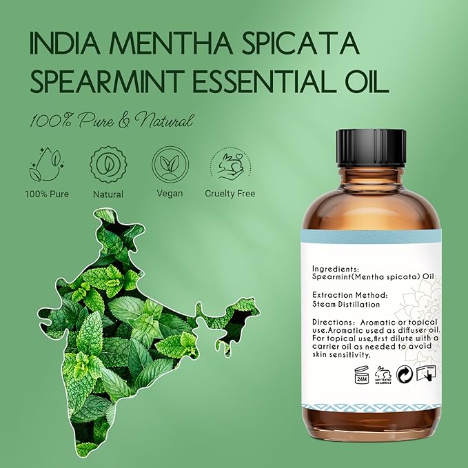 LOTUSJOY Spearmint Oil for Facial Hair, Skin, Diffuser, Room Spray, 4 Oz