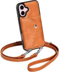 LUCKYCOIN Crossbody Phone Case for iPhone 16,100% Genuine Leather Phone Wallet Case for Women, Fashion Premium Hands-Free Phone Purse with Expandable Flip Card Holder & Adjustable Strap - Retro Brown