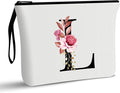 Vavabox A-Z Personalized Makeup Bag, Birthday Gifts for Women Mom, Gifts for Best Friend, Bride Bridesmaid Cosmetic bag (L, 01-White)