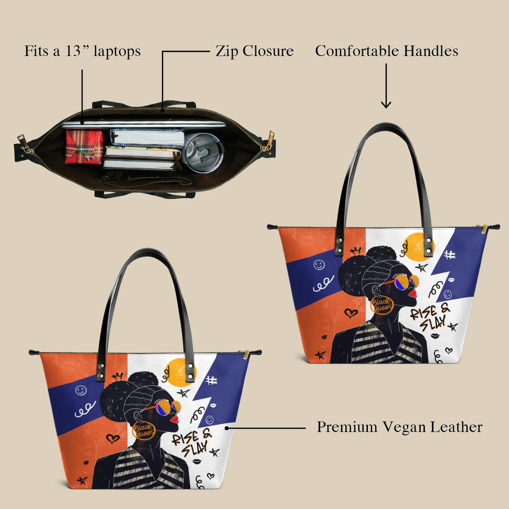 Afroyla Afrocentric Art ToteBag for Black Women – Premium Leather, Work & Everyday Bag, Ideal Gift for Her on Mother's Day