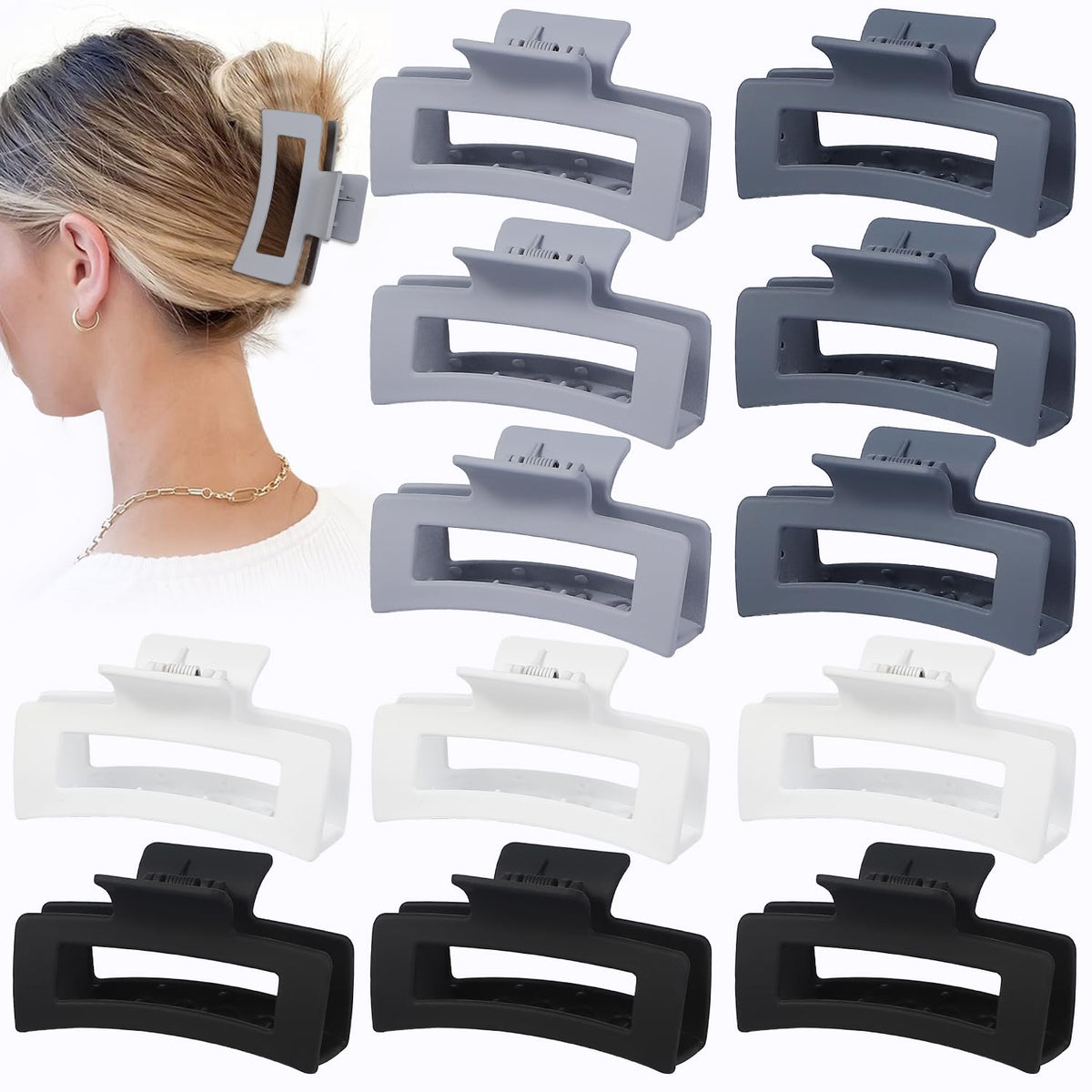 Sisiaipu 3.5 Inch Hair Clips - 12 Pcs Square Jaw Clips for Thick and Thin Hair, Rectangular Hair Accessories for Women and Girls - Neutral