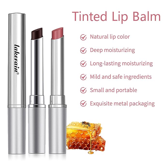 LuckNest 2PCS Honey Lipstick Tinted Lip Balm, Sheer Hydrating Lip Gloss Lip Tint, Nourishing Lip Balm with Natural Black Cherry, Moisturizing Lip Care Balm for All Skin Tones (Black & Pink)